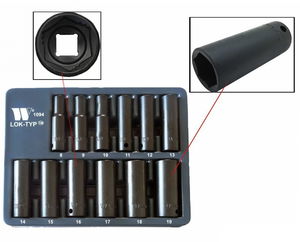 Welzh Werkzeug 1094-WW 3/8"-os 6-lapú Lok-Typ gépi dugókulcs fej készlet, hosszított, 12 részes termék fő termékképe