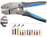 BGS Technic 9-1412 racsnis saruzó fogó szigetelt és szigeteletlen sarukhoz, DIN 0.5-10 mm2 + cserélhető pofák