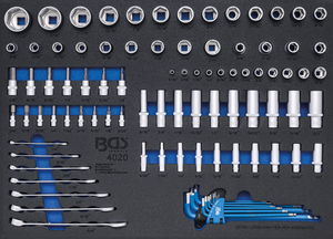 BGS Technic 9-4020 1/4"-os, 3/8"-os és 1/2"-os 6-lapú dugókulcs, rátűzőkulcs, csillag-villáskulcs és imbuszkulcs készlet 1/1-es EVA tálcában, colos, 90 részes termék fő termékképe