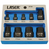 Laser Tools LAS-6726 1/4", 3/8"-os gépi rátűzőkulcs készlet, extra alacsony, imbusz, 6-19 mm, 9 részes