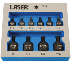 Laser Tools LAS-6727 1/4", 3/8"-os gépi rátűzőkulcs készlet, extra alacsony, torx, T10-T50, 10 részes termék fő termékképe