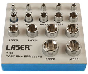 Laser Tools LAS-7189 1/4", 3/8", 1/2"-os 5-oldalú belső TorxPlus® dugókulcs készlet, 16 részes termék fő termékképe