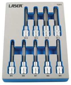 Laser Tools LAS-7351 1/2"-os rátűzőkulcs készlet, hosszú, furatos Ribe, M5-M14, 9 részes termék fő termékképe