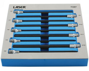 Laser Tools LAS-7357 3/8"-os rátűzőkulcs készlet, extra hosszú, imbusz, 4-12 mm, 9 részes termék fő termékképe