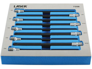 Laser Tools LAS-7358 3/8"-os rátűzőkulcs készlet, extra hosszú, gömbvégű imbusz, 4-12 mm, 9 részes termék fő termékképe