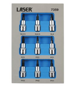 Laser Tools LAS-7359 3/8"-os rátűzőkulcs készlet, PH, PZ, lapos, 9 részes termék fő termékképe