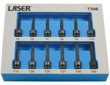 Laser Tools LAS-7398 1/4"-os gépi rátűzőkulcs készlet, hosszú, torx, T5-T40, 12 részes