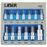 Laser Tools LAS-7497 1/4", 3/8" és 1/2"-os rátűzőkulcs készlet, imbusz, 2-14 mm, 13 részes