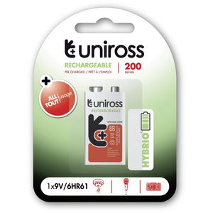 Uniross HYBRIO 9V Ni-MH akkumulátor, hasáb, 200 mAh, 1 db/bliszter termék fő termékképe