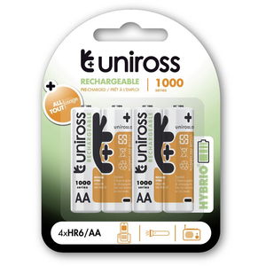 Uniross HYBRIO 1.2V Ni-MH akkumulátor, AA (ceruza), 1000 mAh, 4 db/bliszter termék fő termékképe