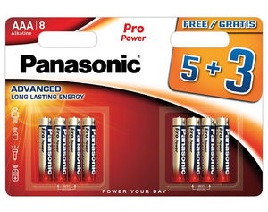 Panasonic LR03PPG/8BW 5+3F PRO POWER alkáli tartós elem, AAA (micro), 8 db/bliszter termék fő termékképe