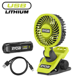 Ryobi RCF-120G akkus csíptethető ventilátor (1 x 2.0 Ah USB Li-ion akkuval)