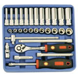 Genius Tools TW-230M 1/4"-os dugókulcs készlet, 12-lapú, 30 részes