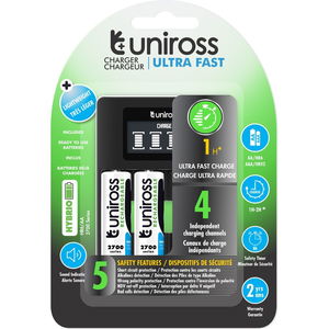 Uniross UCU005 LCD-s 4 fiókos processzoros AAA / AA ULTRA gyorstöltő védelemmel + 4 db AA (ceruza) 2700 mAh Ni-MH akkumulátor termék fő termékképe