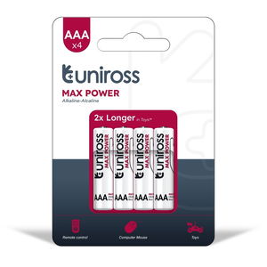 Uniross LR03 MAX POWER 1.5V alkáli tartós elem, AAA (micro), 4 db/bliszter termék fő termékképe