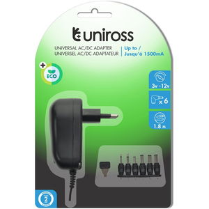 Uniross Univerzális adapter, 3-12 V, 6-féle csatlakozó, 1500 mA, 18 W, EU termék fő termékképe