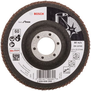 Bosch 2608608268 X581 Best for Inox legyezőtárcsa rozsdamentes acélhoz 115mm P60 egyenes termék fő termékképe