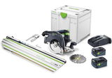 Festool HKC 55 5,0 EBI-Set-FSK 420 akkus szénkefe nélküli kézi billenőbúrás körfűrész (2 x 5.0 Ah Li-ion akkuval)