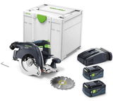 Festool HKC 55 5,0 EBI-Plus-SCA akkus szénkefe nélküli kézi billenőbúrás körfűrész (2 x 5.0 Ah Li-ion akkuval)