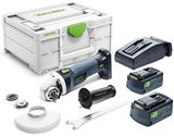 Festool AGC 18-125 5,0 EBI-Plus akkus szénkefe nélküli sarokcsiszoló (2 x 5.0 Ah Li-ion akkuval)