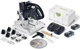 Festool SYMMETRIC SYMC 70 4,0 EBI-Plus akkus szénkefe nélküli szegélylécfűrész (2 x 4.0 Ah Li-ion akkuval)