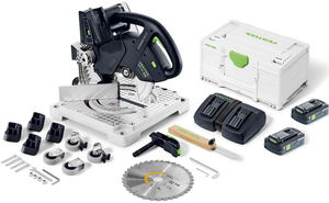 Festool SYMMETRIC SYMC 70 4,0 EBI-Plus akkus szénkefe nélküli szegélylécfűrész (2 x 4.0 Ah Li-ion akkuval) termék fő termékképe