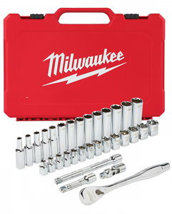 Milwaukee 3/8"-os racsni és dugókulcs készlet, metrikus méret, 32 darabos termék fő termékképe