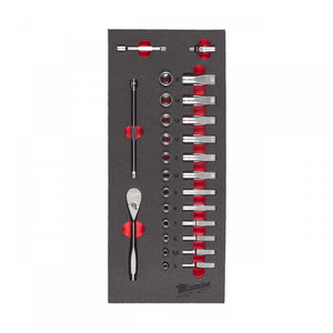 Milwaukee 1/4"-os racsni és dugókulcs készlet habbetétben, metrikus méret, 28 darabos termék fő termékképe