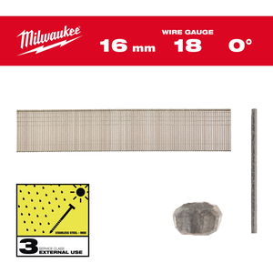 Milwaukee Finish szeg, fej nélküli, rozsdamentes, 18 Gauge, 0°, SC3, 1.05 x 1.25 x 16 mm, 10000 db/csomag termék fő termékképe