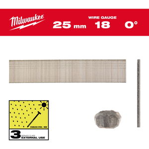 Milwaukee Finish szeg, fej nélküli, rozsdamentes, 18 Gauge, 0°, SC3, 1.05 x 1.25 x 25 mm, 5000 db/csomag termék fő termékképe