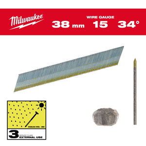 Milwaukee Finish szeg, "D" fejű, rozsdamentes, 15 Gauge, 34°, SC3, 1.8 x 38 mm, 2500 db/csomag termék fő termékképe