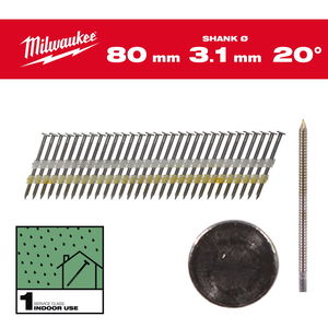 Milwaukee Szerkezetépítő szegek, kerek fejű, fényes, 20°, SC1, 3.1 x 80 mm, 1750 db/csomag termék fő termékképe