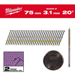 Milwaukee Szerkezetépítő szegek, kerek fejű, galvanizált, 20°, SC2, 3.1 x 75 mm, 1750 db/csomag termék fő termékképe