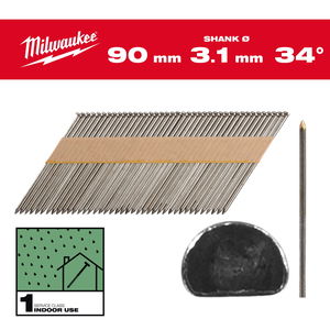 Milwaukee Szerkezetépítő szegek, "D" fejű, sima felületű szár, fényes, 34°, SC1, 3.1 x 90 mm, 2200 db/csomag termék fő termékképe