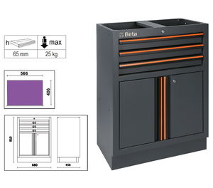 Beta C45PRO M3A 3 fiókos, 2 ajtós rögzített modul a C45PRO műhelyberendezés összeállításhoz termék fő termékképe