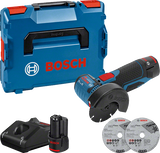 Bosch GWS 12V-76 akkus sarokcsiszoló (2 x 3.0 Ah Li-ion akkuval, L-BOXX-ban)