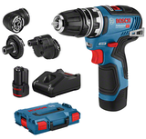 Bosch GSR 12V-35 FC akkus fúró-csavarozó fúrótokmány adapterrel + egyéb adapterekkel (2 x 3.0 Ah Li-ion akkuval, L-BOXX-ban)