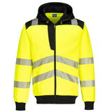 Portwest PW327 - PW3 Hi-Vis zippzáras kapucnis pulóver, sárga/fekete