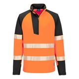 Portwest T172 - PW3 Hi-Vis 1/4 zippzáras hosszú ujjú pólóing, narancs/fekete