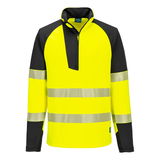 Portwest T172 - PW3 Hi-Vis 1/4 zippzáras hosszú ujjú pólóing, sárga/fekete