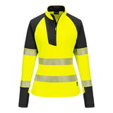 Portwest T173 - PW3 Női Hi-Vis 1/4 zippzáras hosszú ujjú pólóing, sárga/fekete