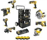 Dewalt DCK854P4 akkus gépcsomag, 8 gépes (4 x 5.0 Ah Li-ion akkuval, tárolódobozokkal és szállítókocsival)