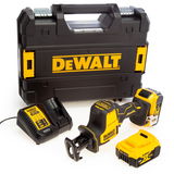 Dewalt DCS369P2 szénkefe nélküli akkus kardfűrész (2 x 5.0 Ah Li-ion akkuval, TSTAK kofferben)