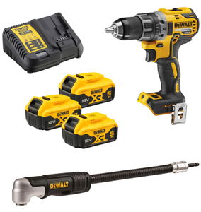 Dewalt DCD791P3A szénkefe nélküli akkus fúró-csavarozó + DT20502 sarokcsavarozó adapter (3 x 5.0 Ah Li-ion akkuval) termék fő termékképe