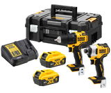 Dewalt DCK2061P2T akkus gépcsomag, 2 gépes (2 x 5.0 Ah Li-ion akkuval, TSTAK kofferben)