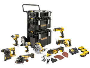 Dewalt DCK853P4 akkus gépcsomag, 8 gépes (4 x 5.0 Ah Li-ion akkuval, tárolódobozokkal és szállítókocsival) termék fő termékképe