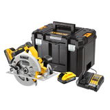 Dewalt DCS570H2T szénkefe nélküli akkus körfűrész (2 x 5.0 Ah Powerstack Li-ion akkuval, TSTAK kofferben)