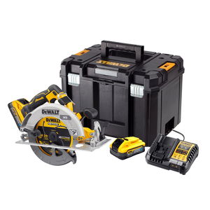 Dewalt DCS573H2T szénkefe nélküli akkus körfűrész (2 x 5.0 Ah Powerstack Li-ion akkuval, TSTAK kofferben) termék fő termékképe